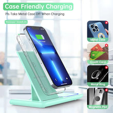 Ladda upp bild till gallerivisning, Wireless Charger, 18W 3 in 1 Charging Station for Iphone 16/15/14/13/12/11/Pro/Xs/Xs Max/Xr/X, Fast Wireless Charging Dock for Apple Watch 10/9/8/7/6/SE/5/4/3/2, Airpods 4/3/2/Pro with Adapter(Green)