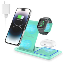 Ladda upp bild till gallerivisning, Wireless Charger, 18W 3 in 1 Charging Station for Iphone 16/15/14/13/12/11/Pro/Xs/Xs Max/Xr/X, Fast Wireless Charging Dock for Apple Watch 10/9/8/7/6/SE/5/4/3/2, Airpods 4/3/2/Pro with Adapter(Green)