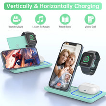 Ladda upp bild till gallerivisning, Wireless Charger, 18W 3 in 1 Charging Station for Iphone 16/15/14/13/12/11/Pro/Xs/Xs Max/Xr/X, Fast Wireless Charging Dock for Apple Watch 10/9/8/7/6/SE/5/4/3/2, Airpods 4/3/2/Pro with Adapter(Green)