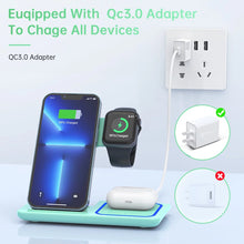 Ladda upp bild till gallerivisning, Wireless Charger, 18W 3 in 1 Charging Station for Iphone 16/15/14/13/12/11/Pro/Xs/Xs Max/Xr/X, Fast Wireless Charging Dock for Apple Watch 10/9/8/7/6/SE/5/4/3/2, Airpods 4/3/2/Pro with Adapter(Green)