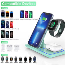Ladda upp bild till gallerivisning, Wireless Charger, 18W 3 in 1 Charging Station for Iphone 16/15/14/13/12/11/Pro/Xs/Xs Max/Xr/X, Fast Wireless Charging Dock for Apple Watch 10/9/8/7/6/SE/5/4/3/2, Airpods 4/3/2/Pro with Adapter(Green)