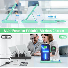 Ladda upp bild till gallerivisning, Wireless Charger, 18W 3 in 1 Charging Station for Iphone 16/15/14/13/12/11/Pro/Xs/Xs Max/Xr/X, Fast Wireless Charging Dock for Apple Watch 10/9/8/7/6/SE/5/4/3/2, Airpods 4/3/2/Pro with Adapter(Green)
